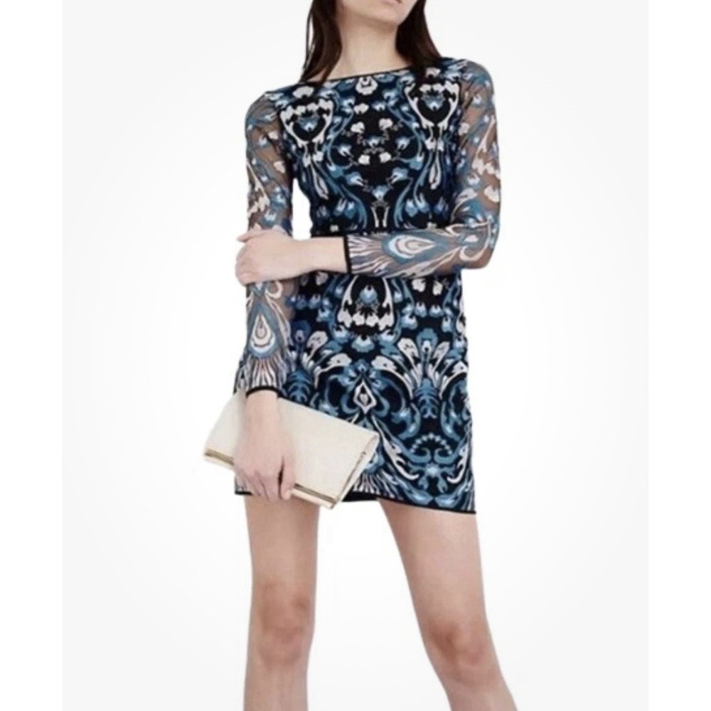 Reiss Alianna Graphic Lace Dress intricate embroidery‎ mini dress US 8